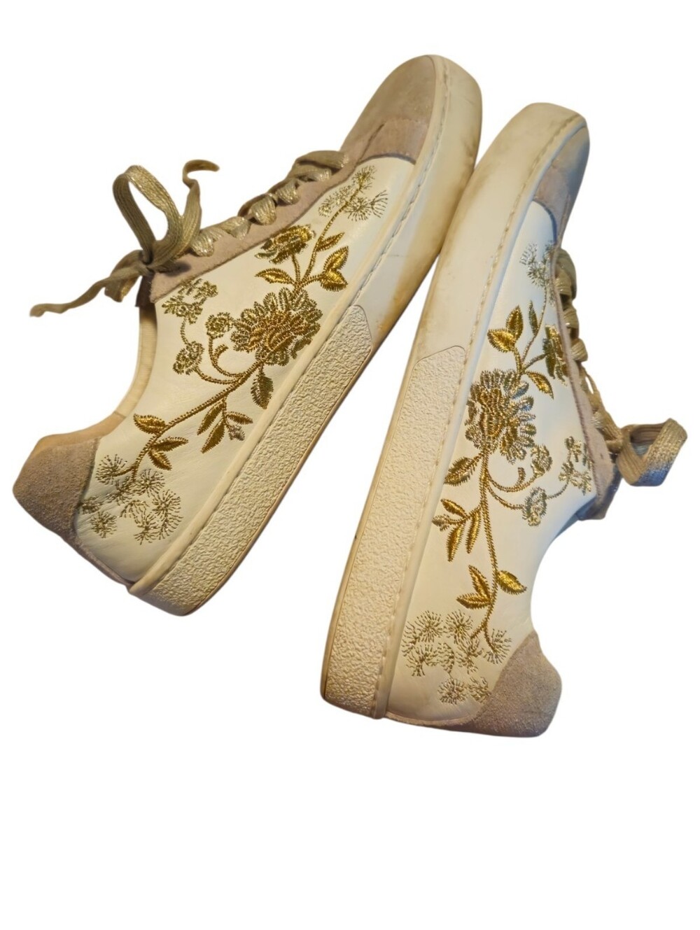 Johnny Was Vixie Floral Low Top Sneakers with Gold & Silver Floral Embroidery